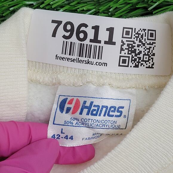 Vintage 80s Cat US-Flag Sweatshirt Womens Large 20x23 Beige - Picture 8 of 14